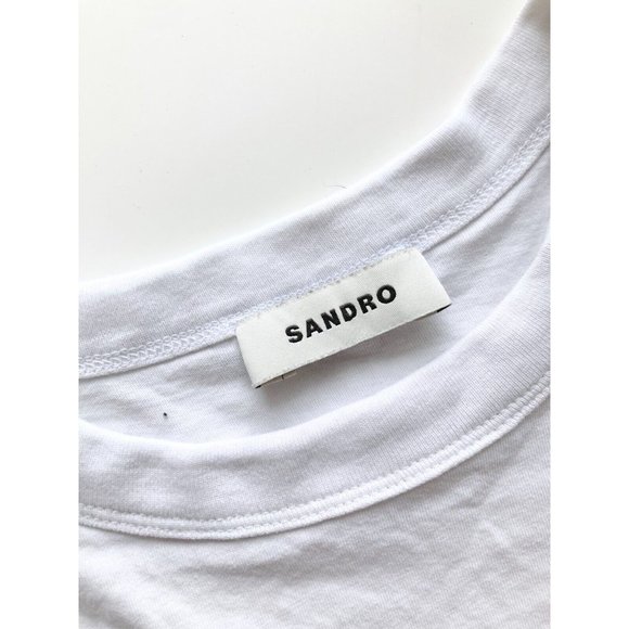 SANDRO Trivoli White Jersey Flocked Cotton Shoulder Pad Muscle Tank, Size 2/M - Picture 12 of 16